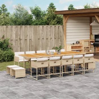 15-Piece Beige Poly Rattan Garden Dining Set with Cushions