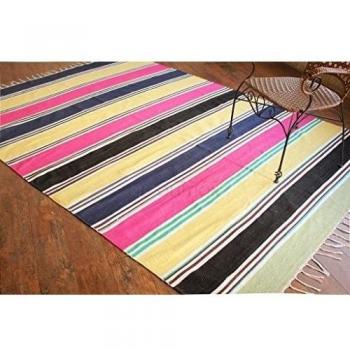 Alfombra de tejido reversible tejido 100% algodón orgánico con tintes vegetales. Estampado a rayas multicolor. Tapete. Medidas: 180x240 cm