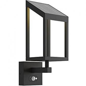 Aplique LED solar para exterior Lucande Timeo, moderno, color negro, hecho de aluminio, 1 llama