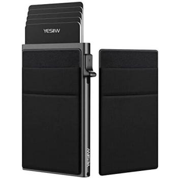 YESIIW Cartera Tarjetero Billetera Hombre con Bloqueo RFID y Bolsillo para Dinero | Tarjeteros para Tarjetas de Credito Aluminio Automática Pop-up | Delgado, Ligero y Minimalista | Negro