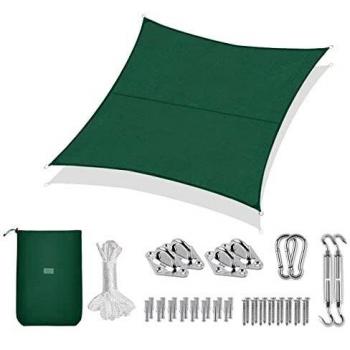 Sekey Toldo Vela de Sombra Impermeable 3x3m Cuadrada con Cuerda y Kit de Montaje Protección Rayos UV, Resistente al Desgarro, para Terraza Balcon Patio Exteriores Jardín, Verde