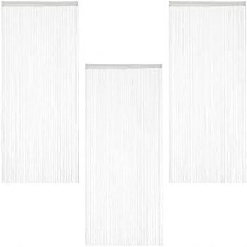 Cortinas de Hilos Relaxdays, 3 unidades, para cortar, con pasador, para puertas y ventanas, 90 x 245 cm, color blanco