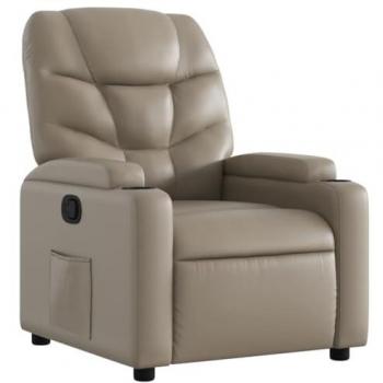 Sillón reclinable de cuero sintético color capuchino con respaldo y reposabrazos, ideal para salón y descanso