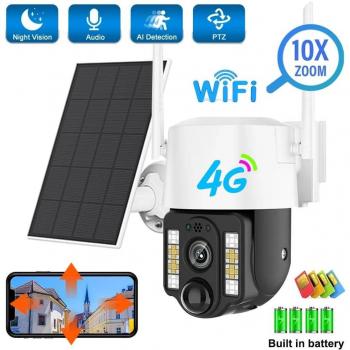 Cámara Solar 4G/WiFi para Exteriores con Detección Humana PIR, Bajo Consumo y Batería Incorporada