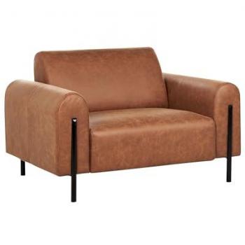 Sillón moderno Askim tapizado en tela aspecto cuero marrón dorado con respaldo ajustable y patas de metal