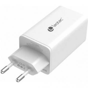 Leotec Cargador de Pared GaN 65W con 2x USB-C PD y 1x USB-A Blanco
