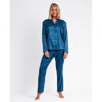 Pijama abierto Satin Leopard azul para mujer