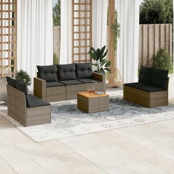 8-Piece Grey Poly Rattan Garden Sofa Set with Cushions