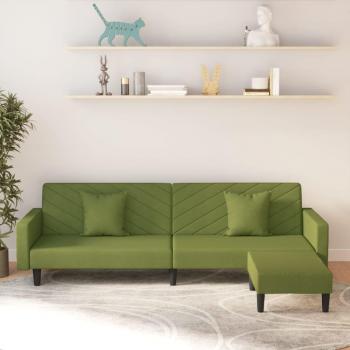 Sofá cama de terciopelo verde claro con 2 plazas, 2 cojines y reposapiés incluido