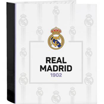 Carpeta de Anillas Real Madrid CF A4 con 4 Anillas de 35mm, Lomo Ancho, Diseño Primera Equipación Temporada 2022/2023 - Safta
