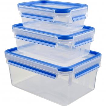 Emsa Clip&Close 508566 - Set de 3 Conservadores Herméticos de Plástico Rectangular de 0.5 L 1 L y 2.3 L , higiénico, no retiene olores ni sabores 100% libre de BPA