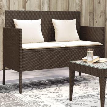 Brown Poly Rattan Garden Bench with Cushions