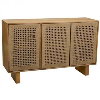 Aparador de Madera y Cuerda Trenzada de 3 Puertas Marrón 120x36x75h Cm - Amplio Espacio de Almacenamiento
