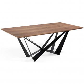 Mesa de comedor rectangular Bazika 200 cm madera de nogal y patas de metal negro mate