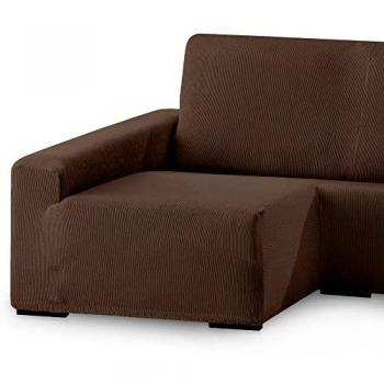 Funda de Sofá Elástica Adaptable Rústica para Chaise Longue Brazo Largo Izquierdo - Color Marrón, Lavable y Transpirable