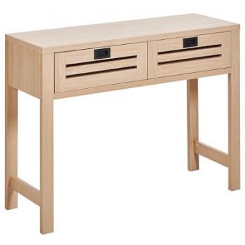 Consola Moderna de Madera Clara con 2 Cajones y Tiradores Negros Randa