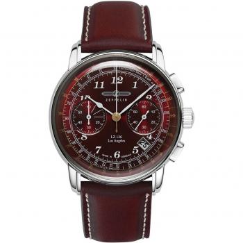 Zeppelin LZ126 Los Angeles Men's Quartz Chronograph Watch 43mm Burgundy Dial 7614-6