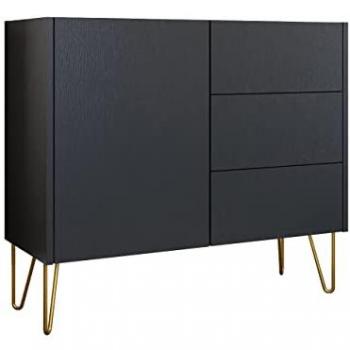 Cómoda Lima M100, Grafito y Mármol Negro, 3 Cajones y Puertas, 83x97x37cm