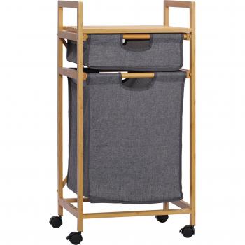 HOMCOM Cesto para Ropa Sucia de Bambú con 2 Bolsas de Tela Extraíbles y Ruedas 42x35x84,5 cm Gris