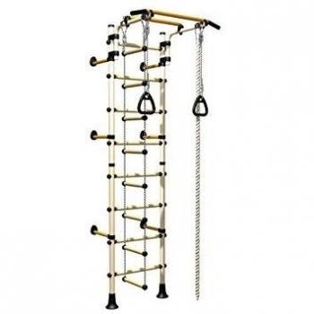 Conjunto de Aparatos de Gimnasia para Niños, se Fija a la Pared - Juego de Barras Trapezoidales, Trepador, Cuerda para Trepar, Cuerta para Saltar, Anillas de Gimnasia - También Apropiado para Patios, Escuelas y Portales - Modelo Comet Next 1 - Blanco