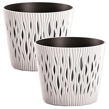 2x Maceta redonda de plástico Sandy Round en color blanco 22,5 (largo) x 22,5 (ancho) x 19,2 (alto) cm WELLHOME