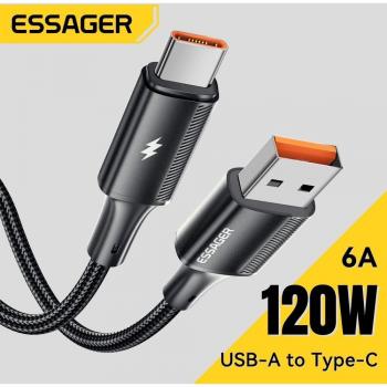 Cable USB Tipo C 6A de 2m para carga rápida 120W compatible con Xiaomi, Realme, Huawei, Samsung y OPPO - color negro