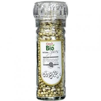 Cecil Bio - Pimienta blanca natural con molinillo, 70 g