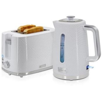 Set Elegance Briebe: Tostadora de Pan Ranura Ancha 2 Rebanadas + Hervidor Eléctrico Inalámbrico 1,7L 2200W Blanco