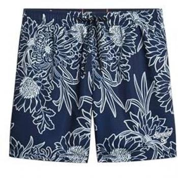 Bañador Superdry Printed Swim 15 Inch para hombre, estampado, confeccionado en material reciclado, color azul oscuro marino y blanco, talla M
