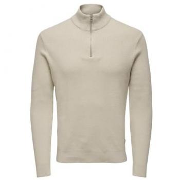 Sudadera de hombre Only & Sons Phil Regular Fit con media cremallera color Beige Melange