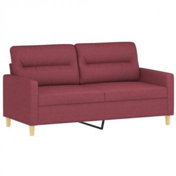 Sofá de 2 plazas de tela rojo tinto 140 cm con respaldo y reposabrazos acolchados, tapizado para descanso, ideal para salón o hogar