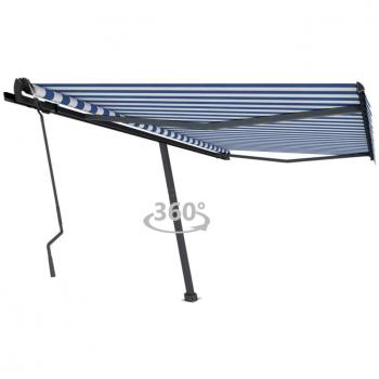 Toldo de pie retráctil manual azul y blanco 450x350 cm