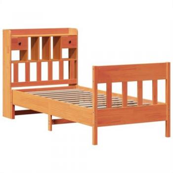 Estructura de cama individual sin colchón de madera maciza color marrón cera 90x190 cm
