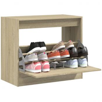 Zapatero de Madera de Ingeniería Color Blanco, Marrón Roble y Roble Ahumado, Dimensiones 80x42x69 cm