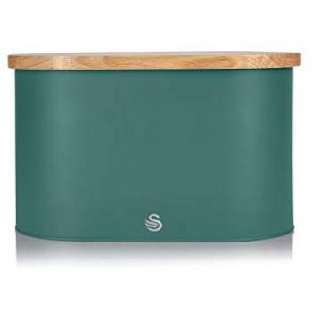 Swan Nordic Panera de Mesa para Guardar Pan, Tapa Tabla de Cortar de Bambú, Contenedor de Acero al Carbono para Almacenamiento de Pan y Bollería, Diseño Moderno, Verde