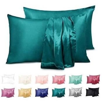 Duerer Fundas de Almohada satén Sedoso estándar para 2 Piezas, con Cierre de sobre, Muy Liso Suave de 100% Microfibra, Belleza Facial, Cuidado de la Cara, hipoalergénico -Esmeralda Verde, 50 x 76 cm