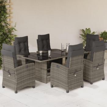 7-Piece Grey Poly Rattan Garden Dining Set with Cushions