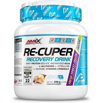 AMIX - BCAA con Glutamina - Re-Cuper Recovery Drink en Formato de 550 g - Ayuda a Regenerar las Fibras Musculares - Favorece la Rehidratación - Sabor a Frutas del Bosque