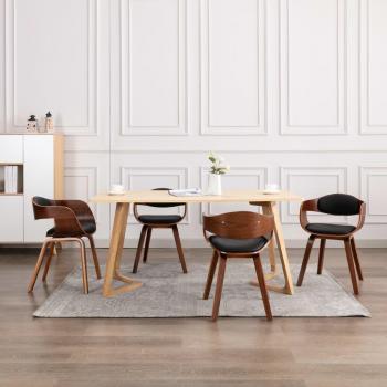 Sillas de comedor 4 piezas de madera curvada y cuero sintético negro