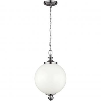 Lámpara colgante Parkman grande de níquel pulido y cristal opal, 1 luz, E27 - Elstead