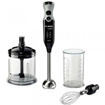 Bosch ErgoMixx MSM67170 - Batidora de mano, 750 W, regulador de velocidad y función Turbo, cúpula con cuatro cuchillas, con vaso de mezclas, picador y varilla batidora, color negro y gris