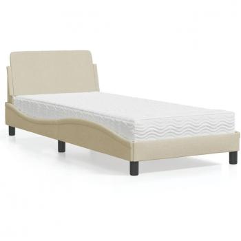 Cama con colchón de tela color crema 90x190 cm