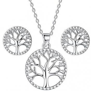 Lydreewam árbol de la Vida Juegos de Joyas Collar Pendientes Conjuntos para Mujer Plata de Ley 925 con Caja de Regalo, Collar Ajustable 40+5cm