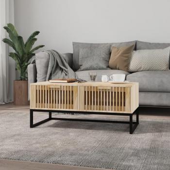 Mesa de centro de hierro y madera contrachapada 80x40x35 cm en color negro y marrón