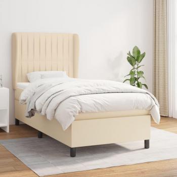 Marco de cama box spring con colchón crema 80x200 cm en tela