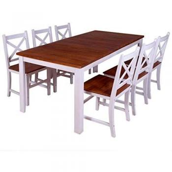 vidaXL Teca Set Comedor 7 Pzas Madera Mesa Mesilla Asiento Silla Mueble Cocina
