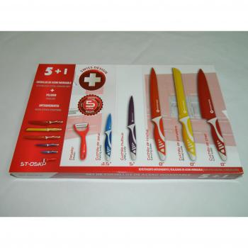 Swiss Design ST-05KP Set Juego de 5 cuchillos de acero inoxidable y pelador, revestimiento ceramico, antiadherentes