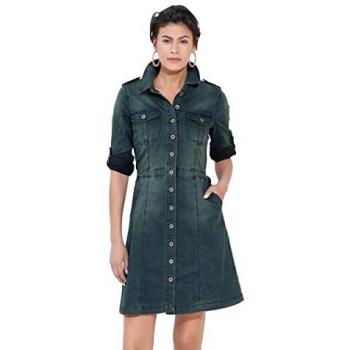 Cream Women's Denim Uniform Dress - Royal Navy Blue, Casual Short Style, Size XS