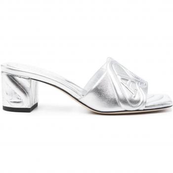 Alexander McQueen Women's Metallic Leather Heel Sandals in Silver | Size 37 | 780713WIF138100