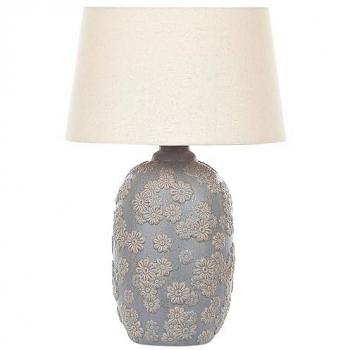 Lámpara de mesa de cerámica gris y beige 46 cm con patrón floral, estilo imperio, para sala de estar y dormitorio